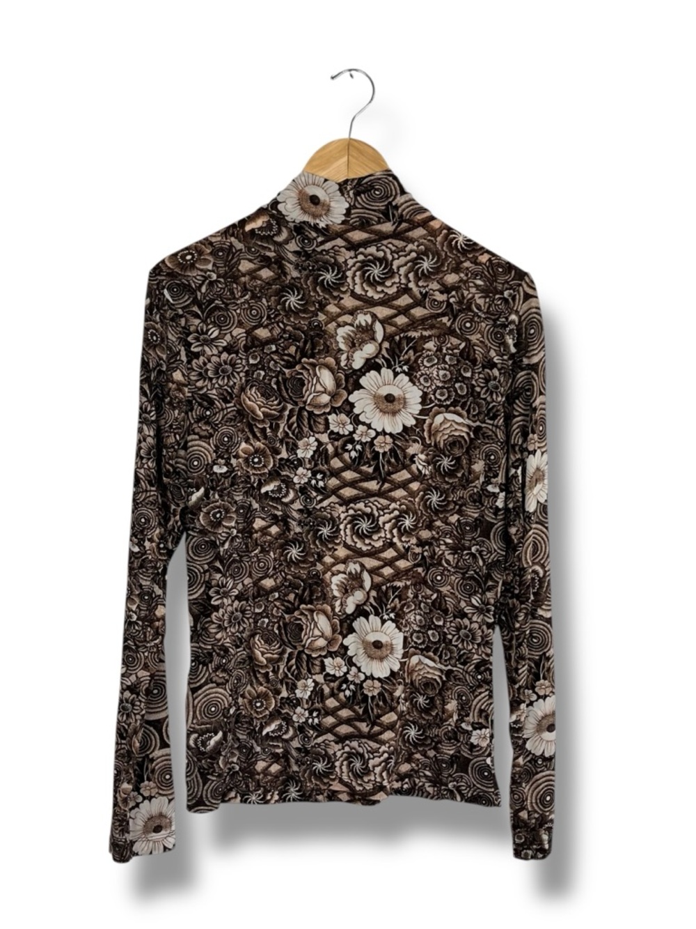 Ulla Johnson Aurelia Turtleneck Top Large Floral Teak Brown Mesh Romantic - Picture 12 of 12